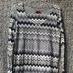 ISLE APPAREL Black, Grey, White Patterned Long Sleeve Dress